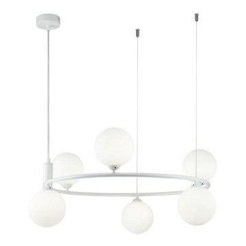 Maytoni MOD013PL-06W - Ljuskrona med textilsladd RING 6xG9/25W/230V vit
