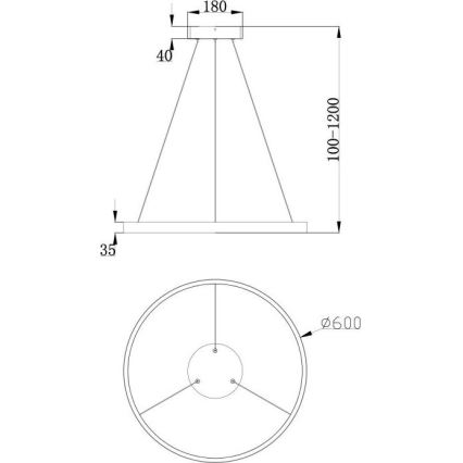 Maytoni MOD058PL-L32B3K - LED ljuskrona med textilsladd RIM LED/37W/230V 3000K diameter 60 cm svart