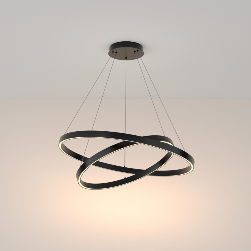 Maytoni MOD058PL-L74B3K - LED ljuskrona med textilsladd RIM LED/88W/230V 3000K diameter 80 cm svart