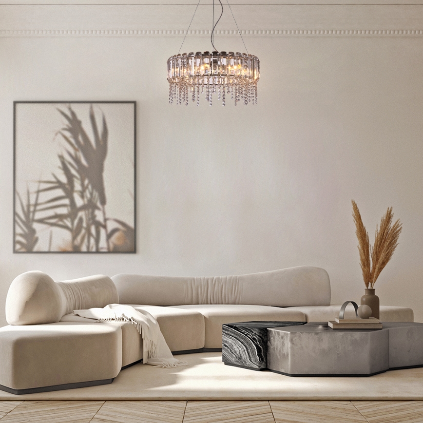 Maytoni MOD097PL-08CH - Ljuskrona med textilsladd HAIL 8xE14/40W/230V diameter 60,5 cm skinande krom