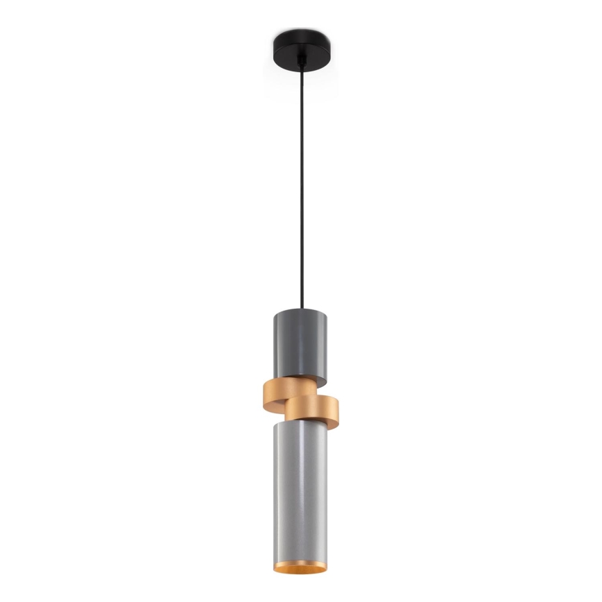 Maytoni MOD303PL-01CFL2 - Ljuskrona med textilsladd PALETTE 1xGU10/40W/230V grå/guld
