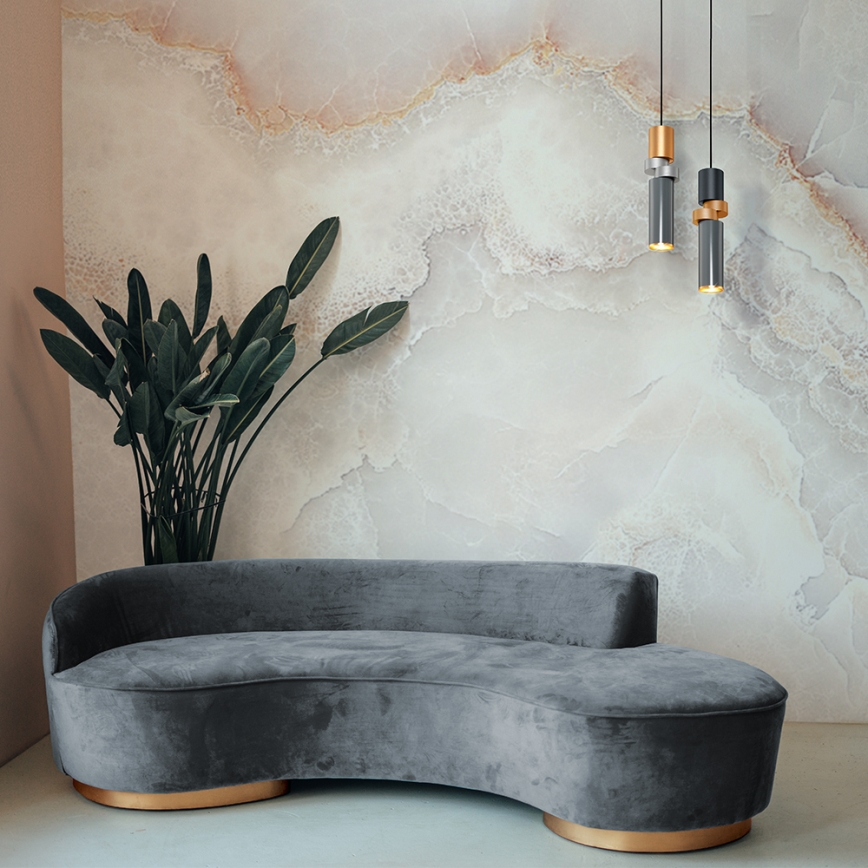 Maytoni MOD303PL-01CFL2 - Ljuskrona med textilsladd PALETTE 1xGU10/40W/230V grå/guld