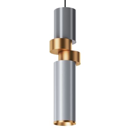 Maytoni MOD303PL-01CFL2 - Ljuskrona med textilsladd PALETTE 1xGU10/40W/230V grå/guld