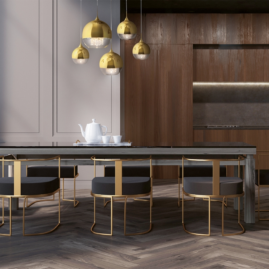 Maytoni P140-PL-170-5-G - Ljuskrona med textilsladd FERMI 5xE27/60W/230V guld