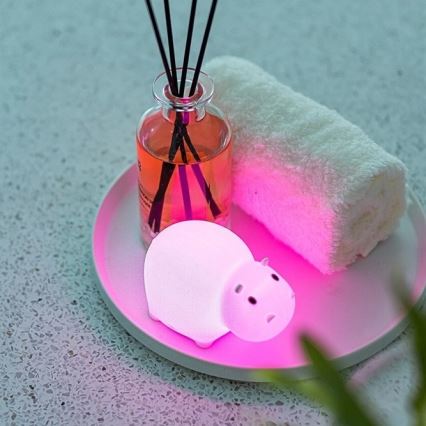 MegaLight - LED RGB Uppladdningsbar barns beröring badkarslampa SWIMMY HIPPO LED/5V IP67