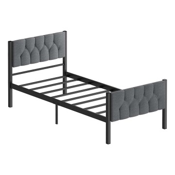 Metall enkelsäng KAROM 90 x 200 cm, grå, maxlast 120 kg