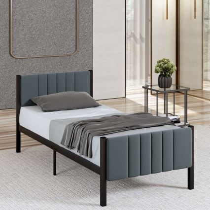 Metall enkelsäng LUNOR 90x200 cm, antracit, maxbelastning 120 kg