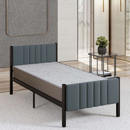 Metall enkelsäng LUNOR 90x200 cm, antracit, maxbelastning 120 kg