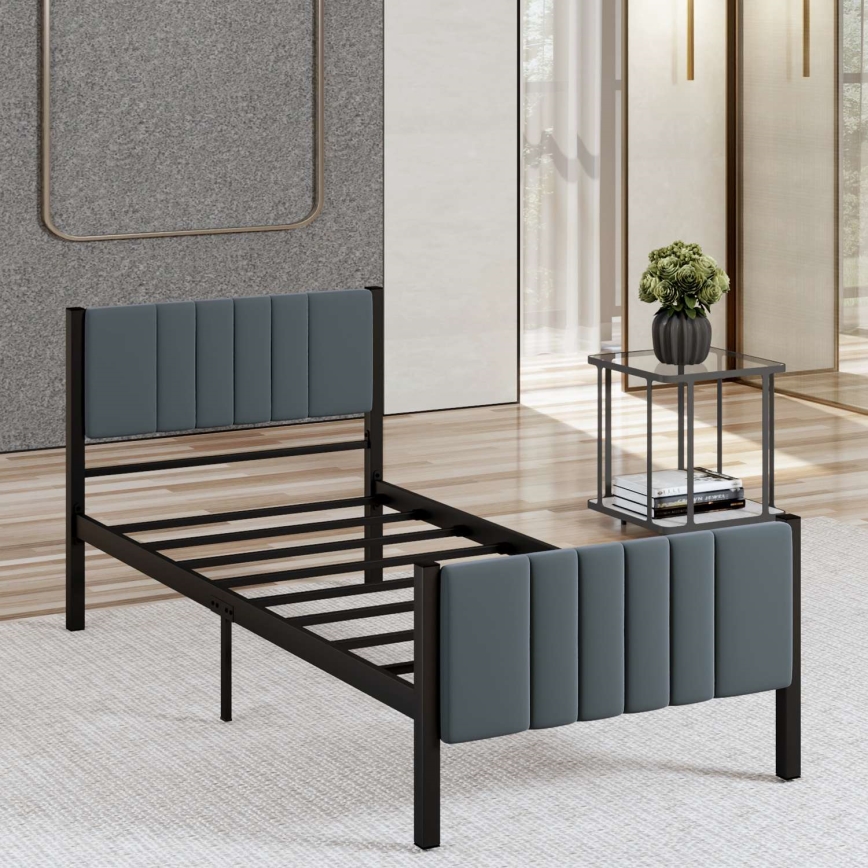 Metall enkelsäng LUNOR 90x200 cm, antracit, maxbelastning 120 kg
