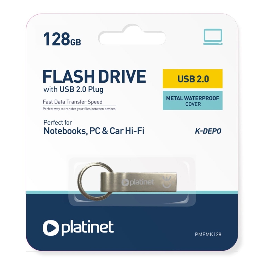 Metall vattentät Flash Disk USB 128GB matt krom