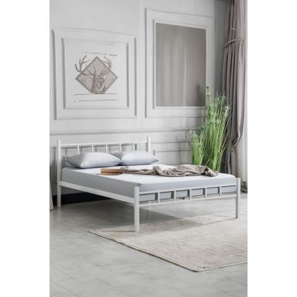 Metallramad dubbelsäng ORMEL 120x200 cm, vit — max belastning 120 kg