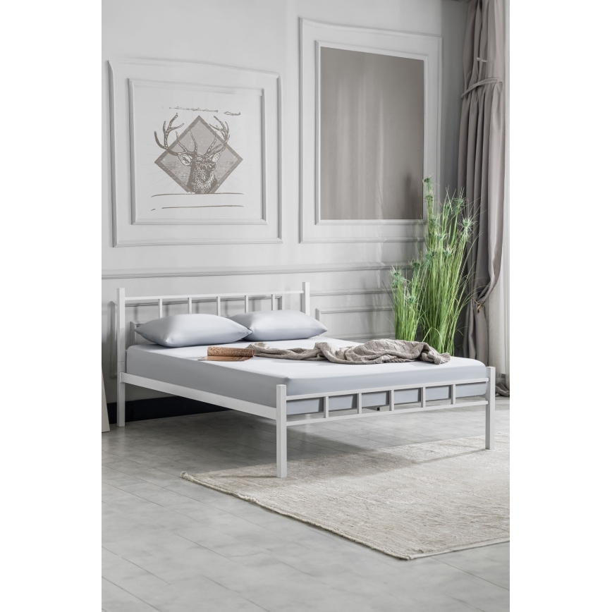 Metallramad dubbelsäng ORMEL 120x200 cm, vit — max belastning 120 kg