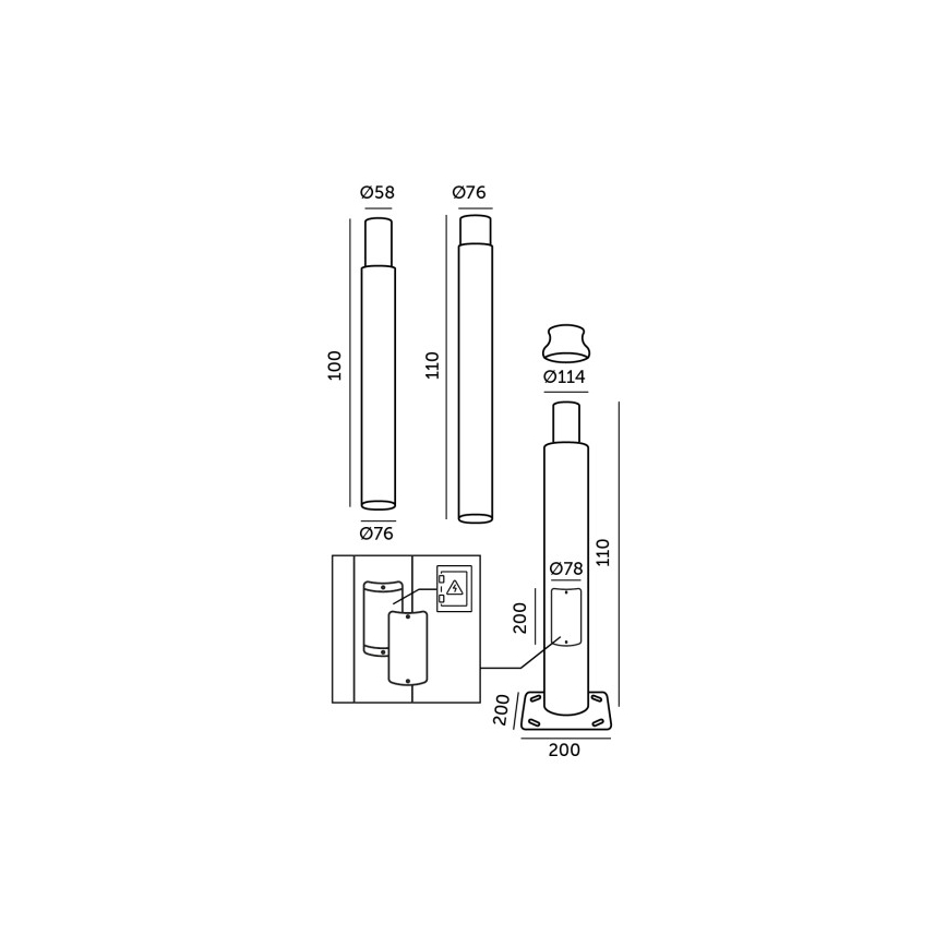 Metallstång för utomhusbelysningsstolpe BASE, 3 m, grå