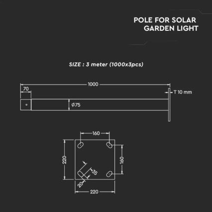 Metallstång med stativ för solcellslampa 3 m