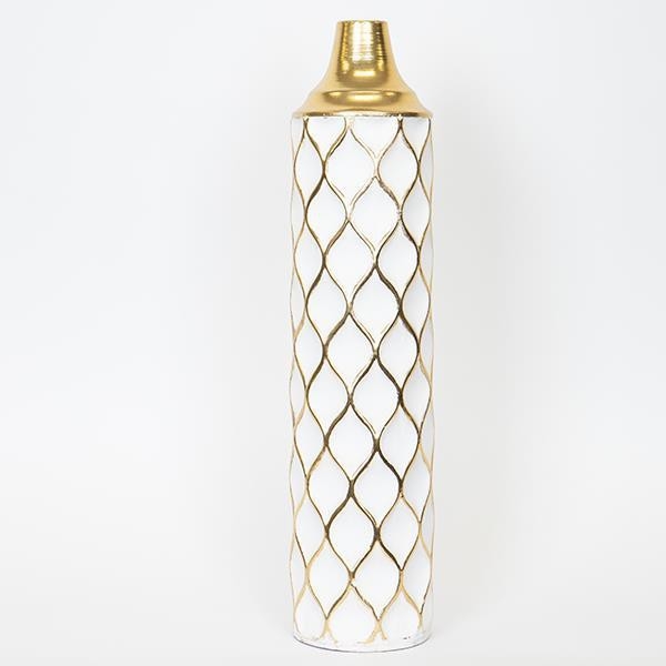 Metalvas 60,5x14 cm vit/guld