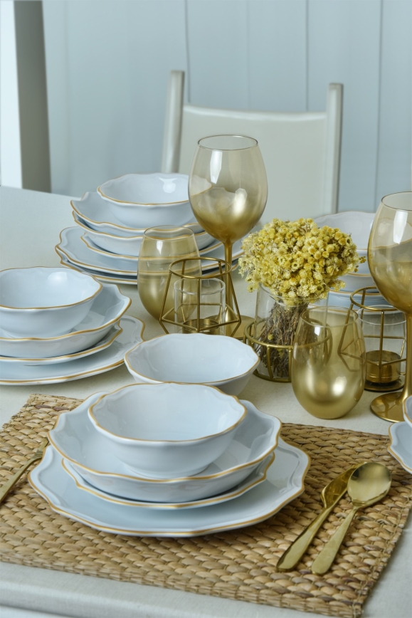 Middagservis 24 delar vit/guld/stengods