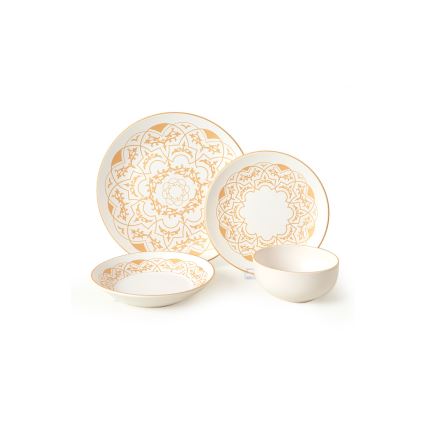 Middagservis i 24 delar – vit med gulddetaljer, i keramik