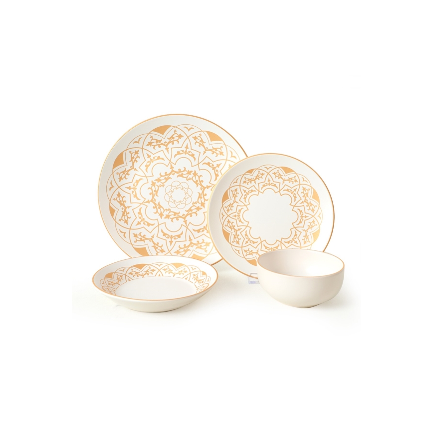 Middagservis i 24 delar – vit med gulddetaljer, i keramik