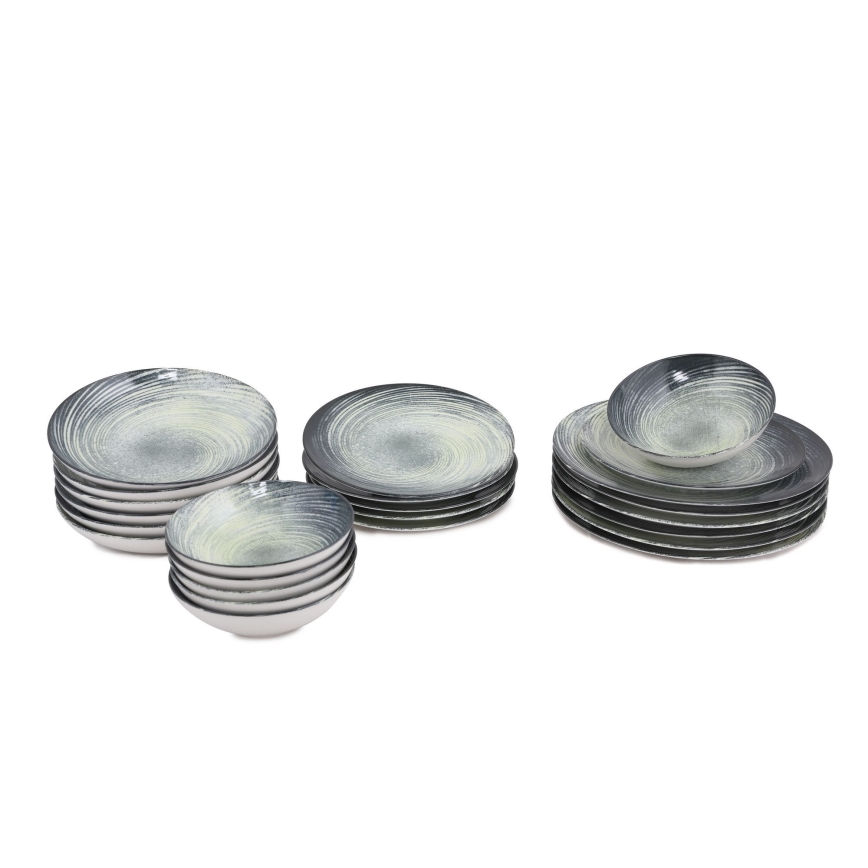 Middagsservis 24 delar, grön/svart, porslin