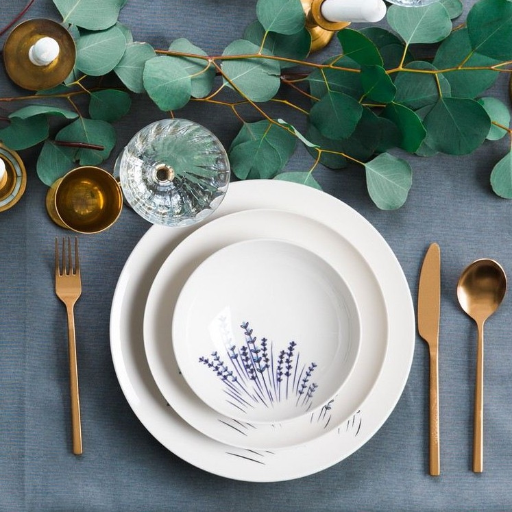 Middagsservis 24 delar, vit/blå, porslin