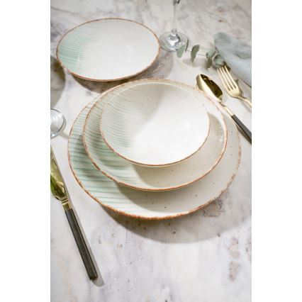 Middagsservis 24 delar vit/grön/porslin