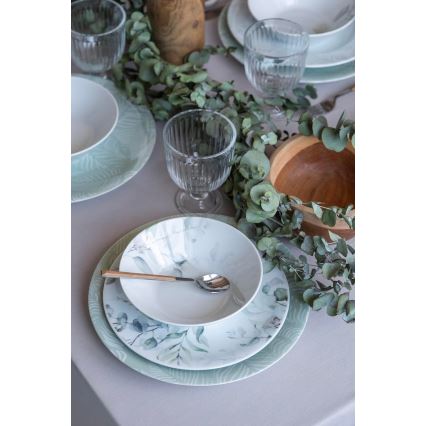 Middagsservis 24 st vit/grön/porslin