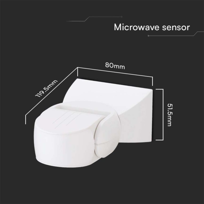 Mikrovågs utomhus rörelsesensor 180° 230V IP65 vit