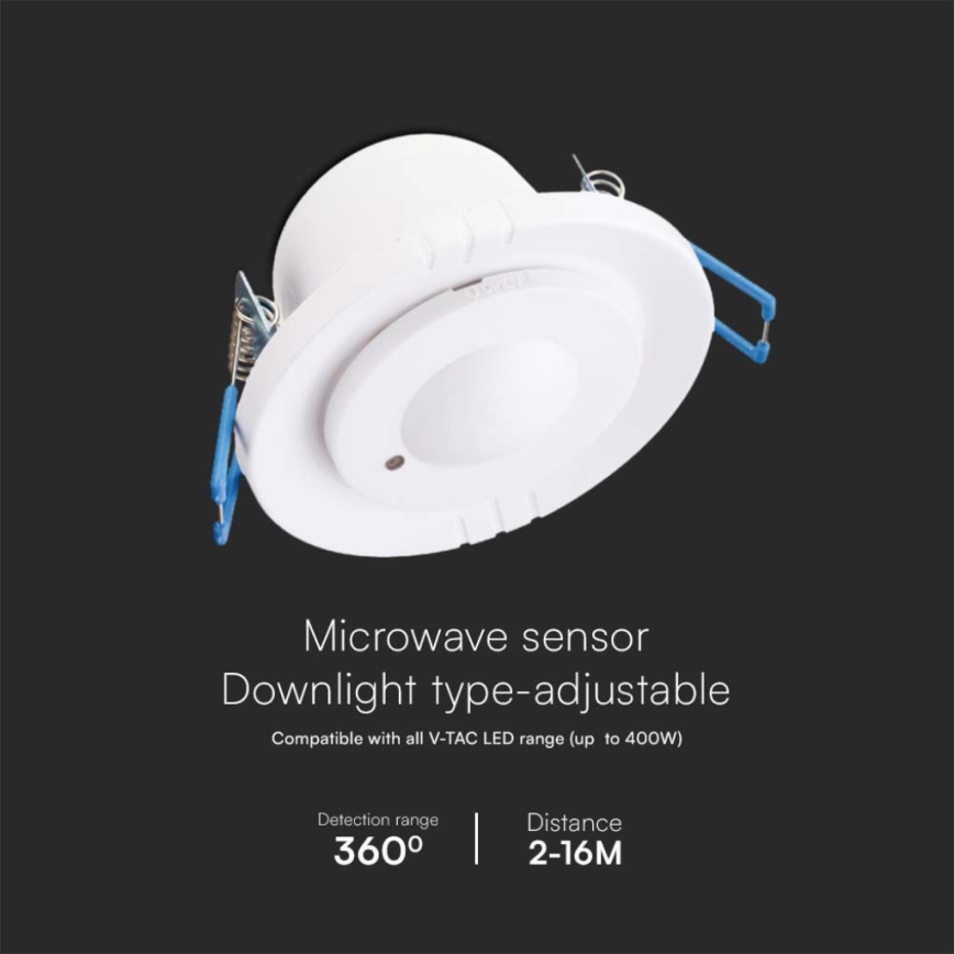 Mikrovågsinfälld rörelsesensor 360° 230V vit