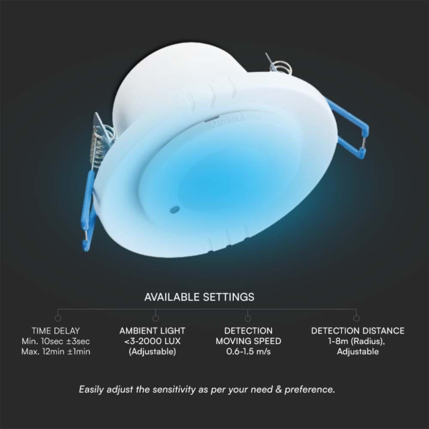 Mikrovågsinfälld rörelsesensor 360° 230V vit