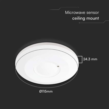 Mikrovågsrörelsesensor 360° 230V vit