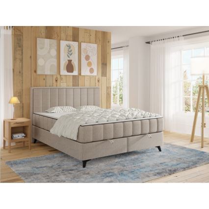 Upphöjd säng med madrasser och bäddmadrass med förvaringsutrymme ALICIA 180x200 cm beige