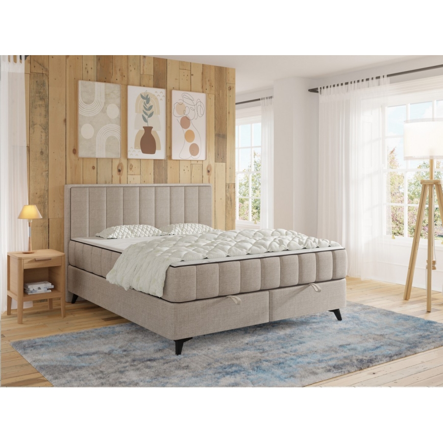 Upphöjd säng med madrasser och bäddmadrass med förvaringsutrymme ALICIA 180x200 cm beige