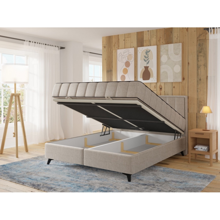 Upphöjd säng med madrasser och bäddmadrass med förvaringsutrymme ALICIA 180x200 cm beige