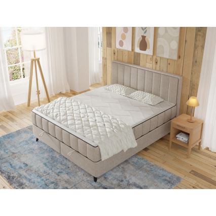 Upphöjd säng med madrasser och bäddmadrass med förvaringsutrymme ALICIA 180x200 cm beige