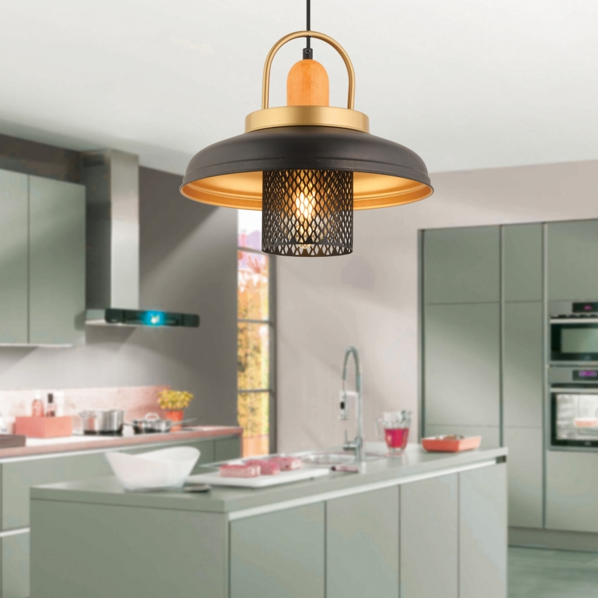 MONZA taklampa 1xE27/40W/230V Ø 32 cm svart/guld