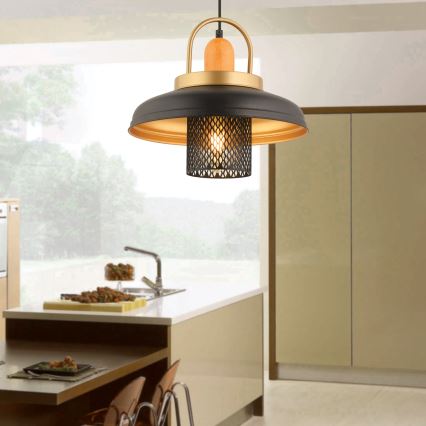 MONZA taklampa 1xE27/40W/230V Ø 32 cm svart/guld