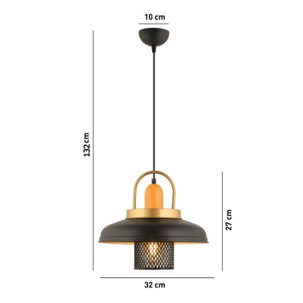MONZA taklampa 1xE27/40W/230V Ø 32 cm svart/guld