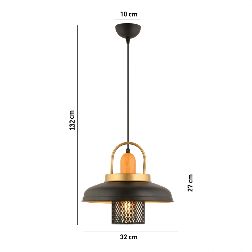 MONZA taklampa 1xE27/40W/230V Ø 32 cm svart/guld
