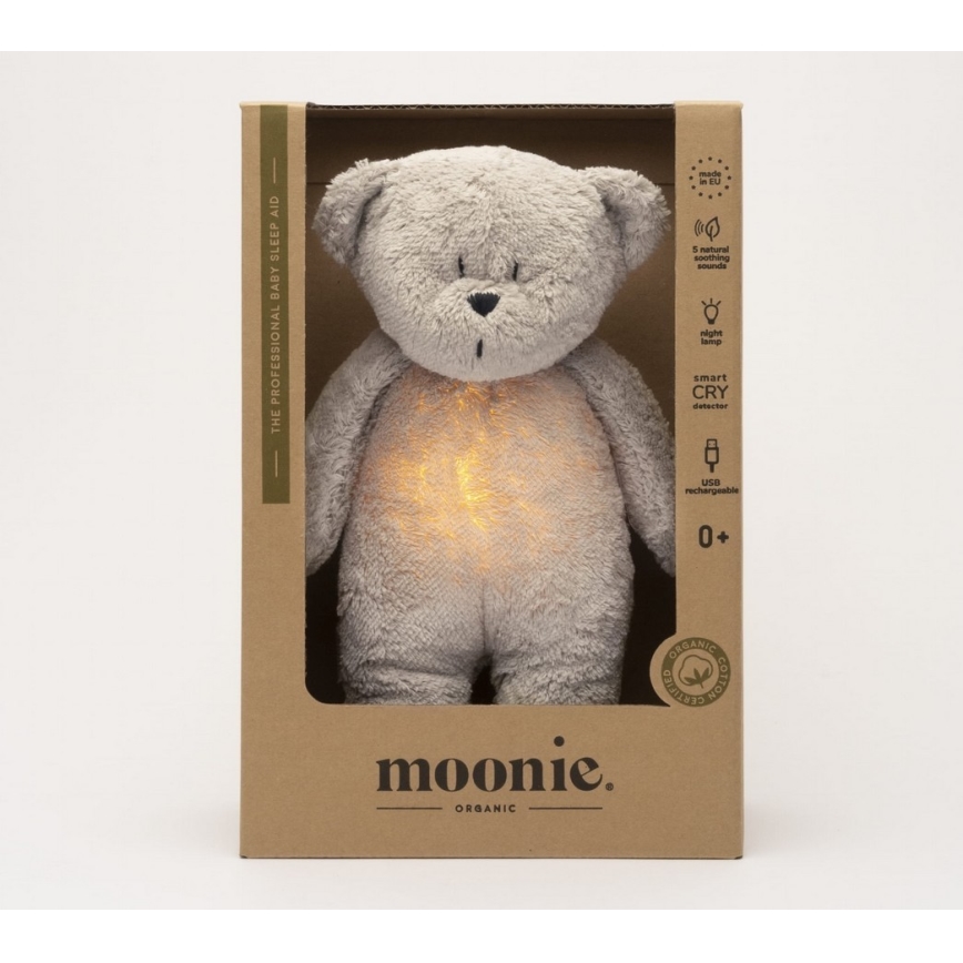 Moonie - Goskompis med melodi och ljus liten björn 2.0 organic grå