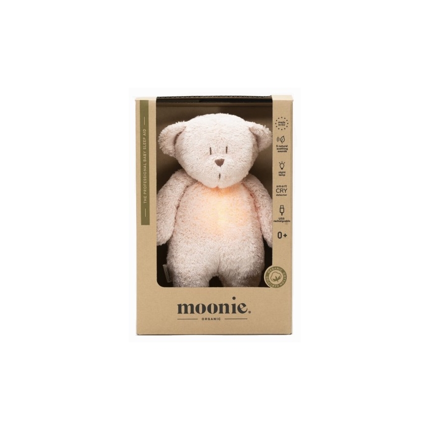 Moonie - Goskompis med melodi och ljus liten björn organic ros natur