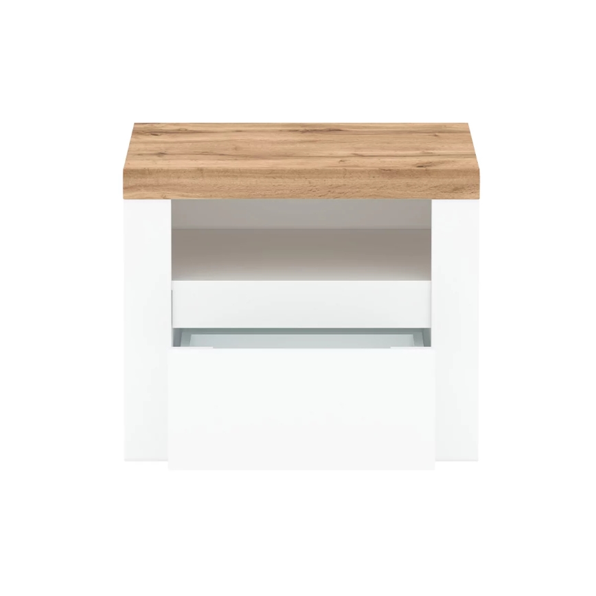 Nattduksbord DAMINO 50,5x60 cm vit/wotan ek