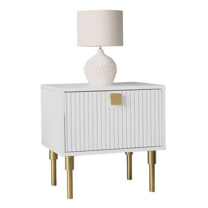 Nattduksbord DORSET 50x50 cm vit/guld