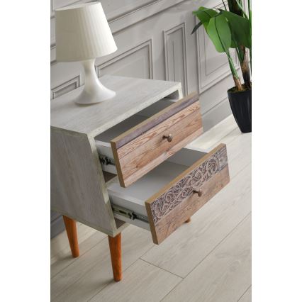 Nattduksbord MALMO 55x40 cm vit/brun