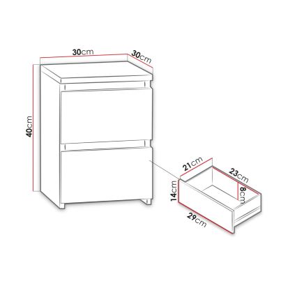 Nattduksbord MALWA 40x30 cm blank vit