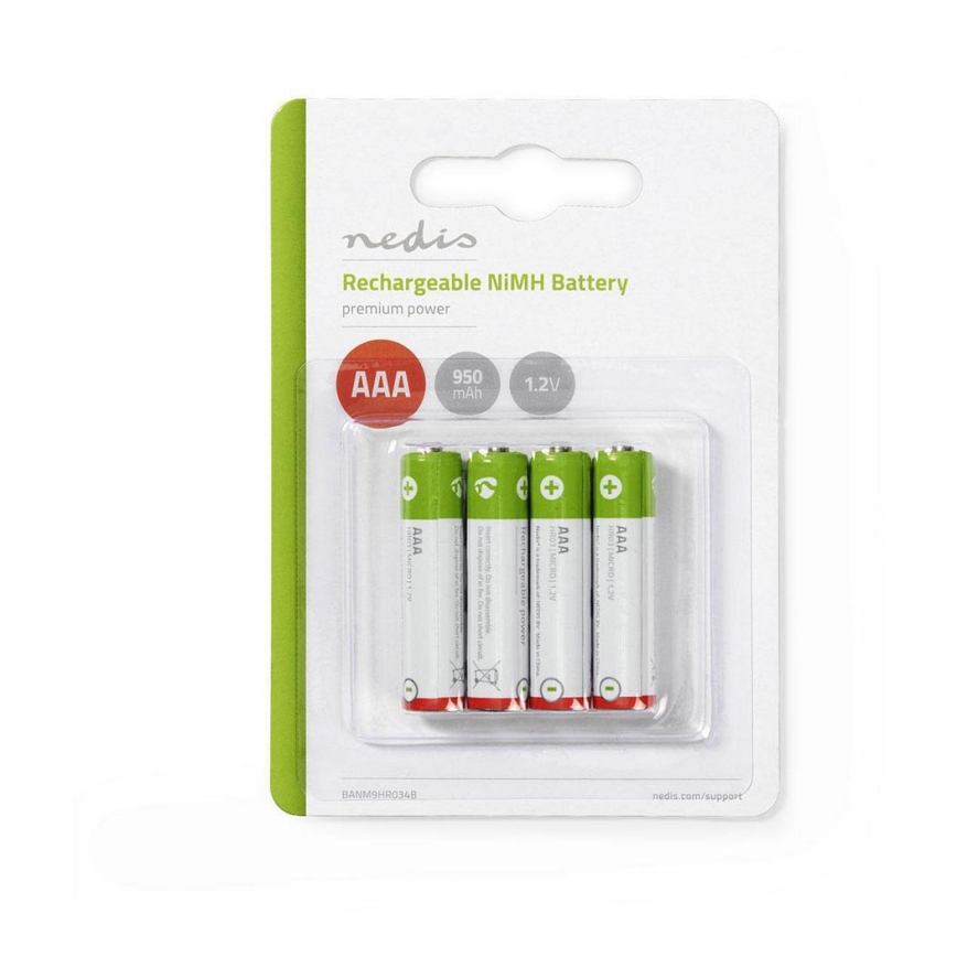Nedis BANM9HR034B - 4st Laddningsbara Batterier AAA Ni-MH/1.2V/950mAh