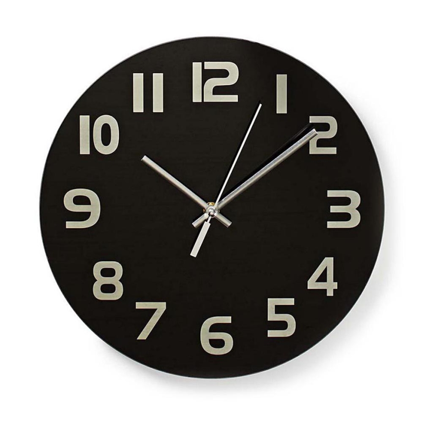 Nedis CLWA006GL30BK - Väggklocka 1xAA/1,5V Reservglas 30 cm svart