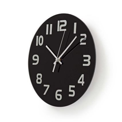 Nedis CLWA006GL30BK - Väggklocka 1xAA/1,5V Reservglas 30 cm svart