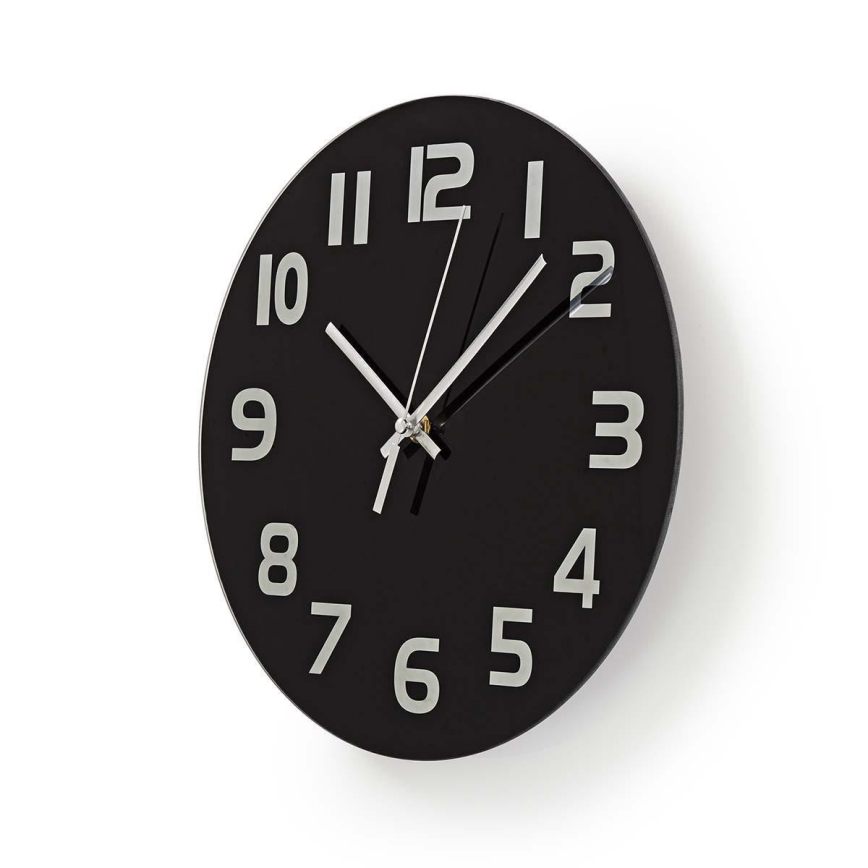 Nedis CLWA006GL30BK - Väggklocka 1xAA/1,5V Reservglas 30 cm svart