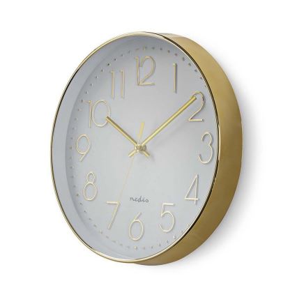 Nedis CLWA015PC30GD - Väggklocka 1xAA vit/guld