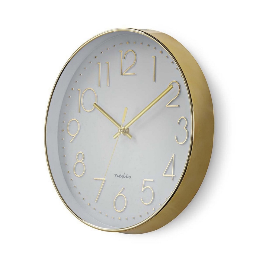 Nedis CLWA015PC30GD - Väggklocka 1xAA vit/guld